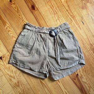 High-Waist Paper bag Relaxed Linen-Blend Shorts